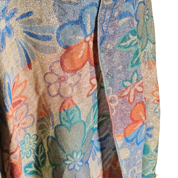 Colorful Floral Metallic Gold Scarf - Picture 3 of 3